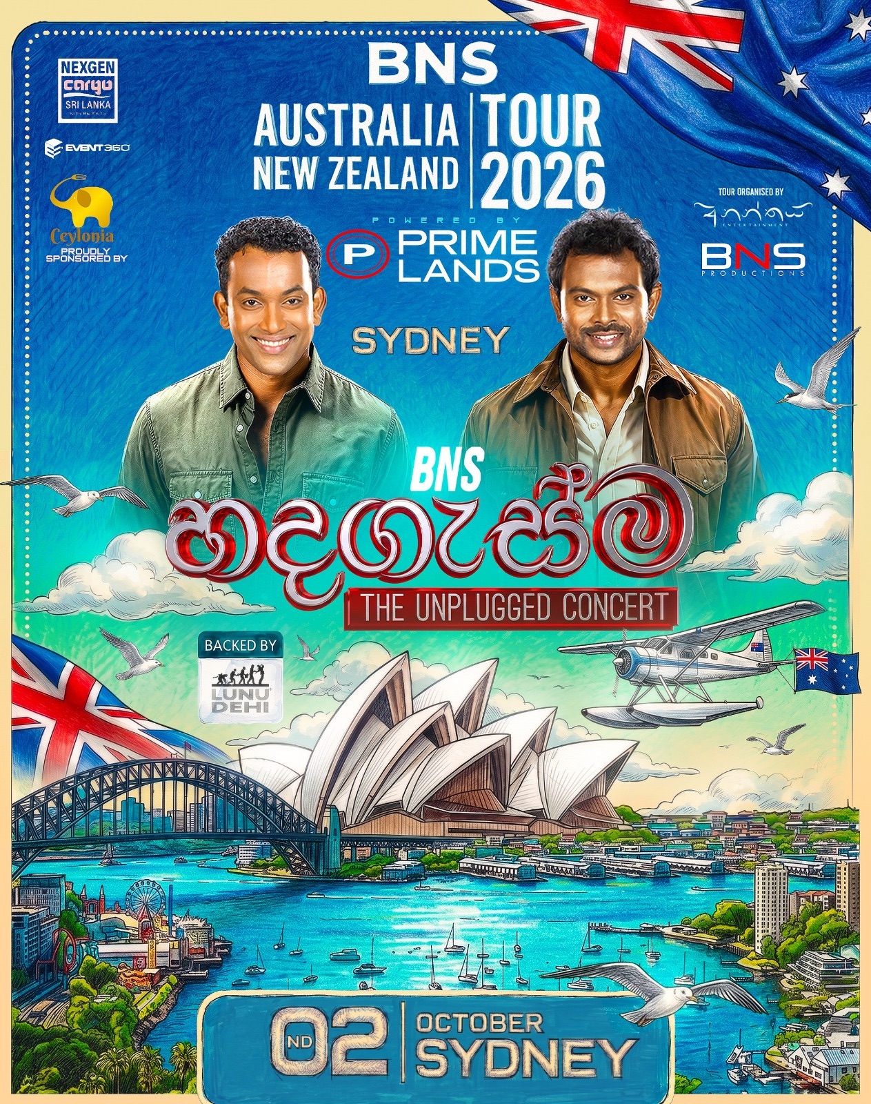BNS Hadagasma Unplugged Concert Sydney, 2 October 2026 poster