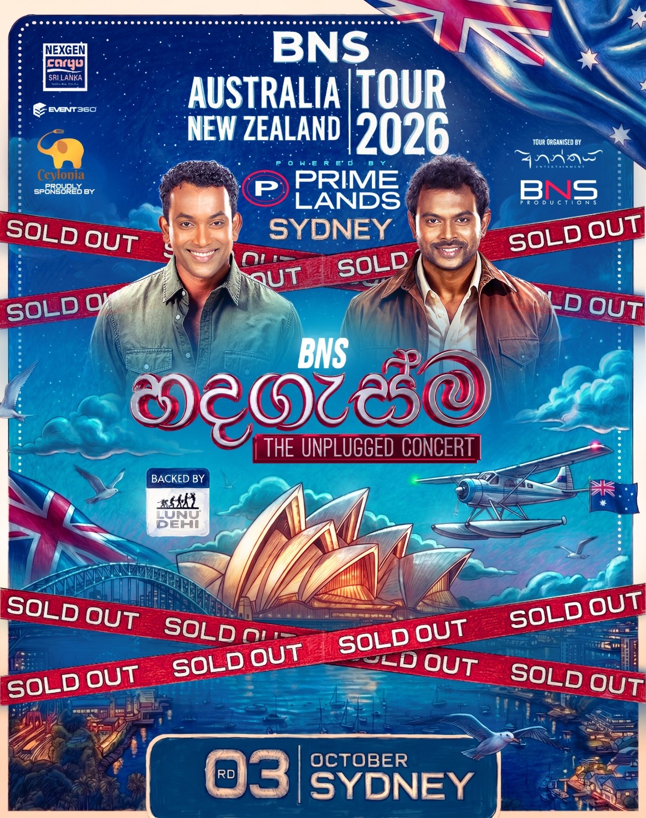 BNS Hadagasma Unplugged Concert Sydney, 3 October 2026 sold-out poster