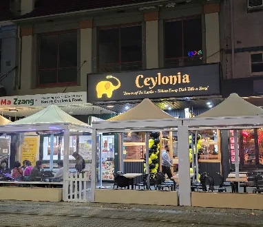 Ceylonia restaurant shopfront on Church Street at night